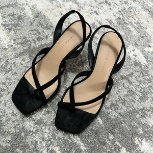 Veronica Beard Black Strappy Sandals with Square-Toe Design